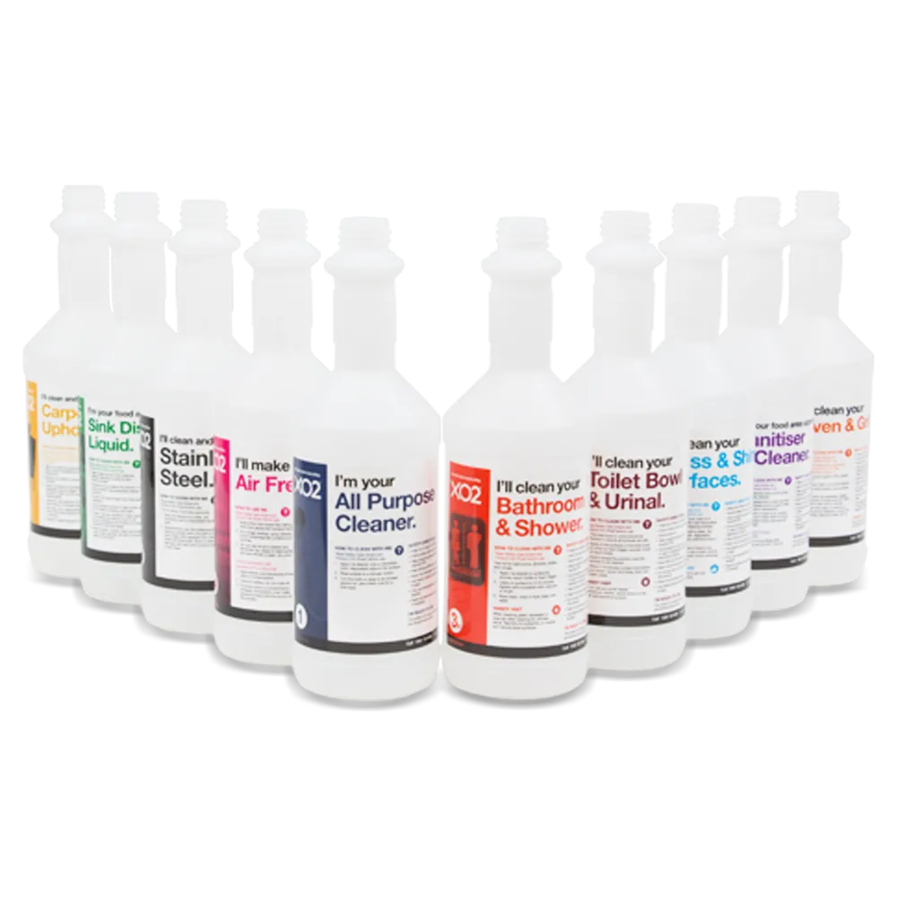 750ml XO2® Bathroom & Shower Cleaner Labelled Empty Bottle - Group Shot