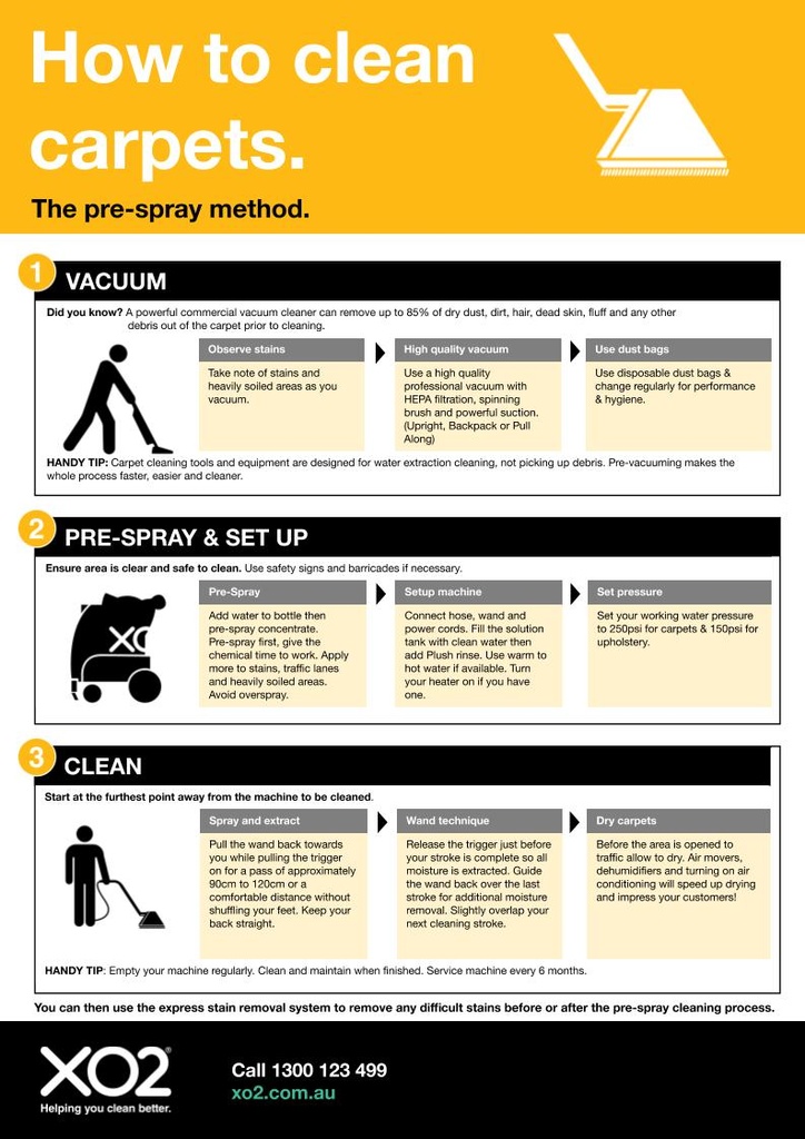 XO2 Carpet Care How To Chart - How to clean carpets with the prespray method