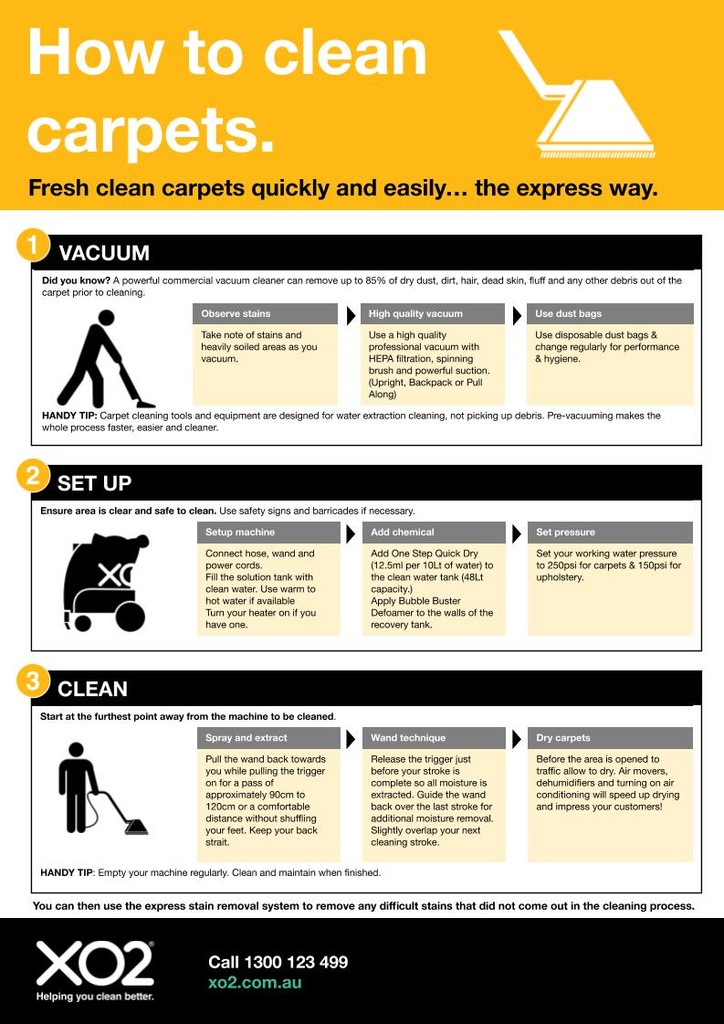 XO2 Carpet Care How To Chart - How to clean carpets with the express method
