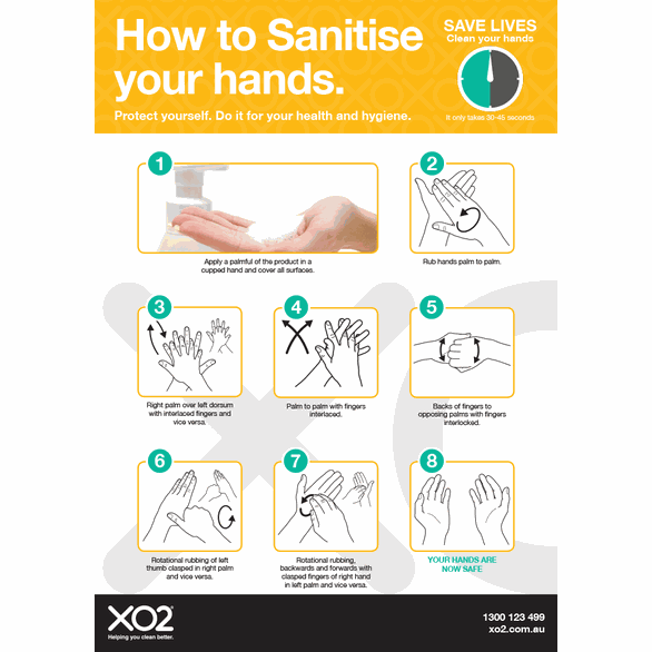 XO2 How To Sanitise Your Hands Sign