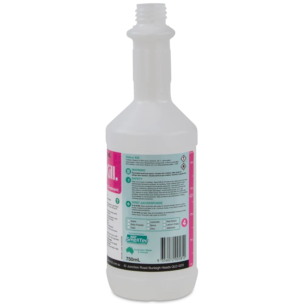 750ml Odour Kill Labelled Empty Bottle - Refillable & Recyclable