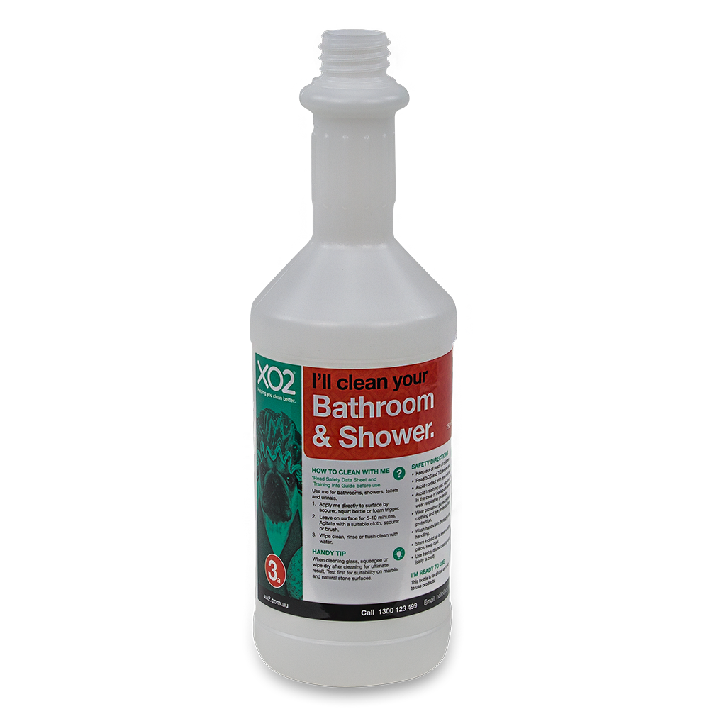 750ml XO2® Bathroom & Shower Cleaner Labelled Empty Bottle (Lids & triggers not included)