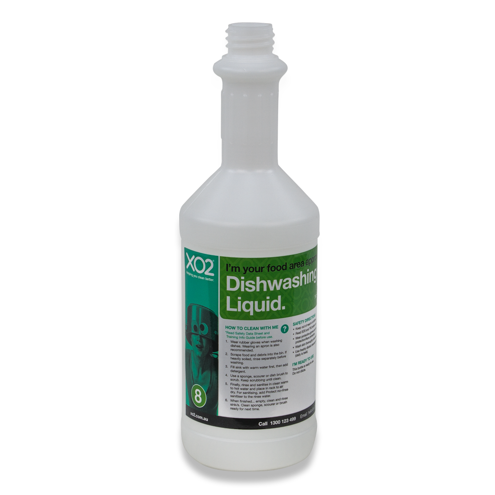 750ml XO2® Dishwashing Liquid Labelled Empty Bottle (Lids & Squirt Caps not included)