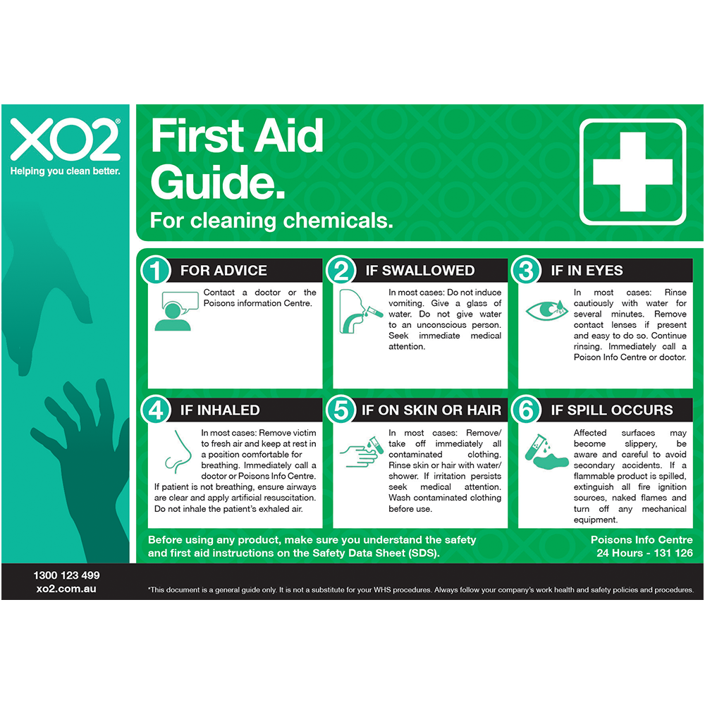 [TD400110] XO2® 'First Aid with Cleaning Chemicals Guide' Safety Sign - Splash Resistant