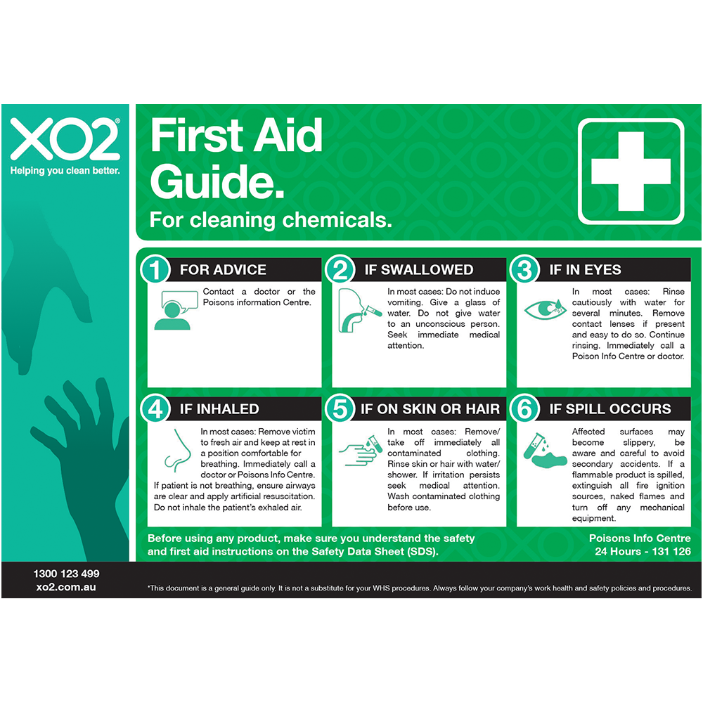 XO2® Safety Sign - First Aid with Cleaning Chemicals Guide