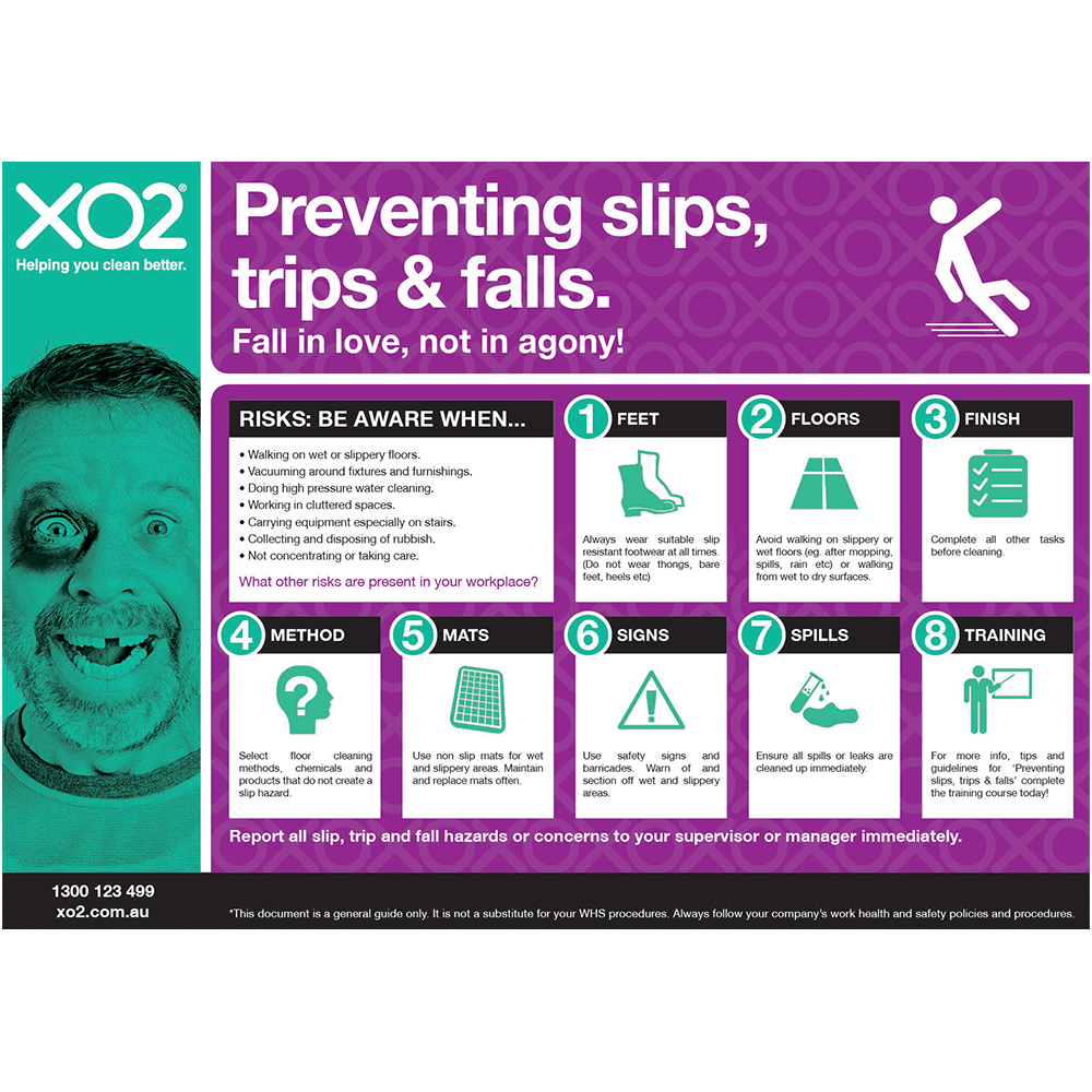 [TD400135] XO2® 'How to Prevent Slips, Trips & Falls' Safety Sign - Splash Resistant