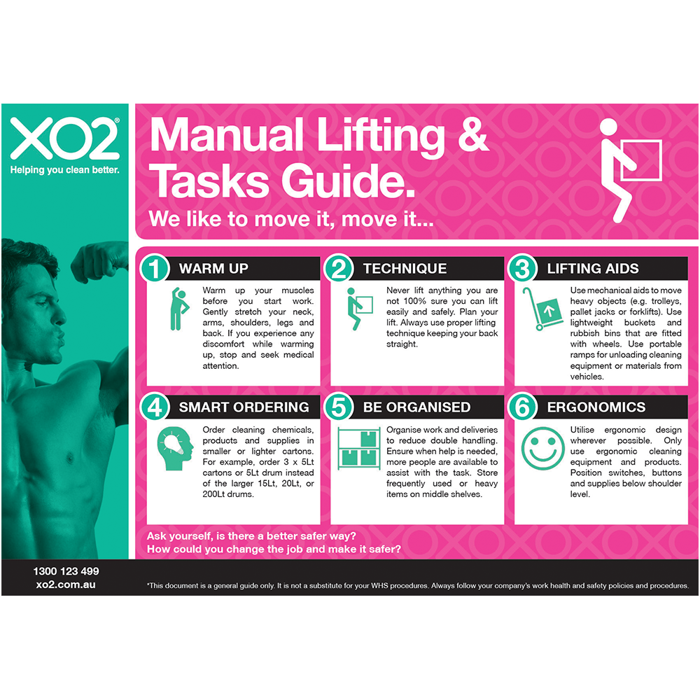 [TD400130] XO2® 'Manual Lifting & Tasks Guide' Safety Sign - Splash Resistant