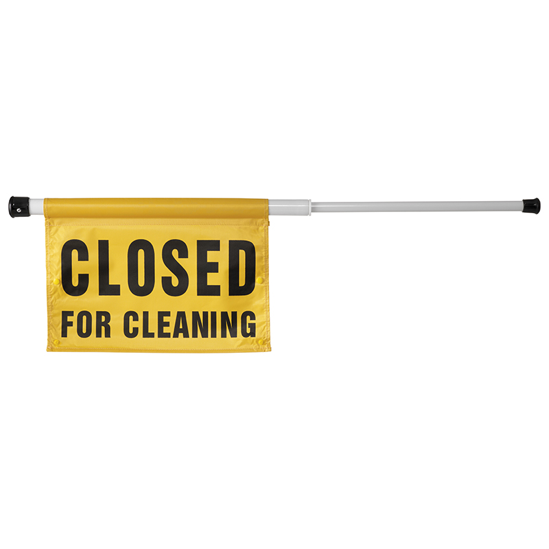 Barricade Pole & Safety Sign - 'Closed for Cleaning', Spring Loaded