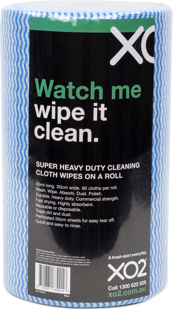 [AC110412] XO2® Super Heavy Duty Cleaning Cloth Wipe On A Roll - 45m Long x 30cm Wide (Blue)