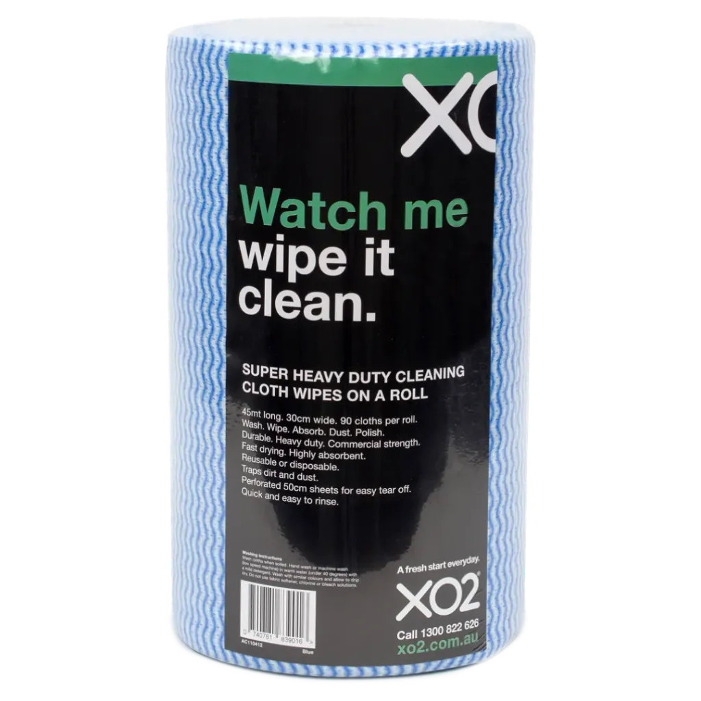[AC110412] XO2® Super Heavy Duty Cleaning Cloth Wipe On A Roll - 45m Long x 30cm Wide (Blue)