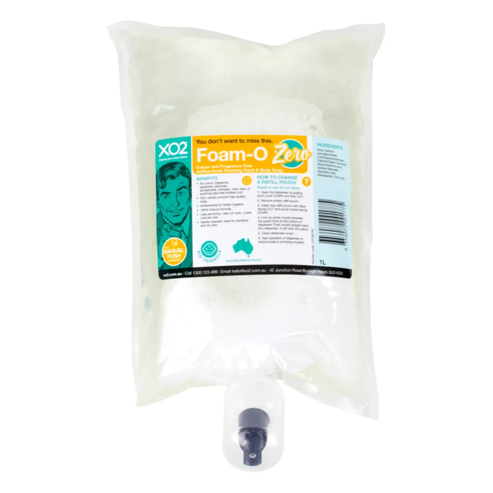 Foam-O Zero - Foaming Hand, Hair & Body Wash Refill - Natural, Antibacterial & Fragrance-Free