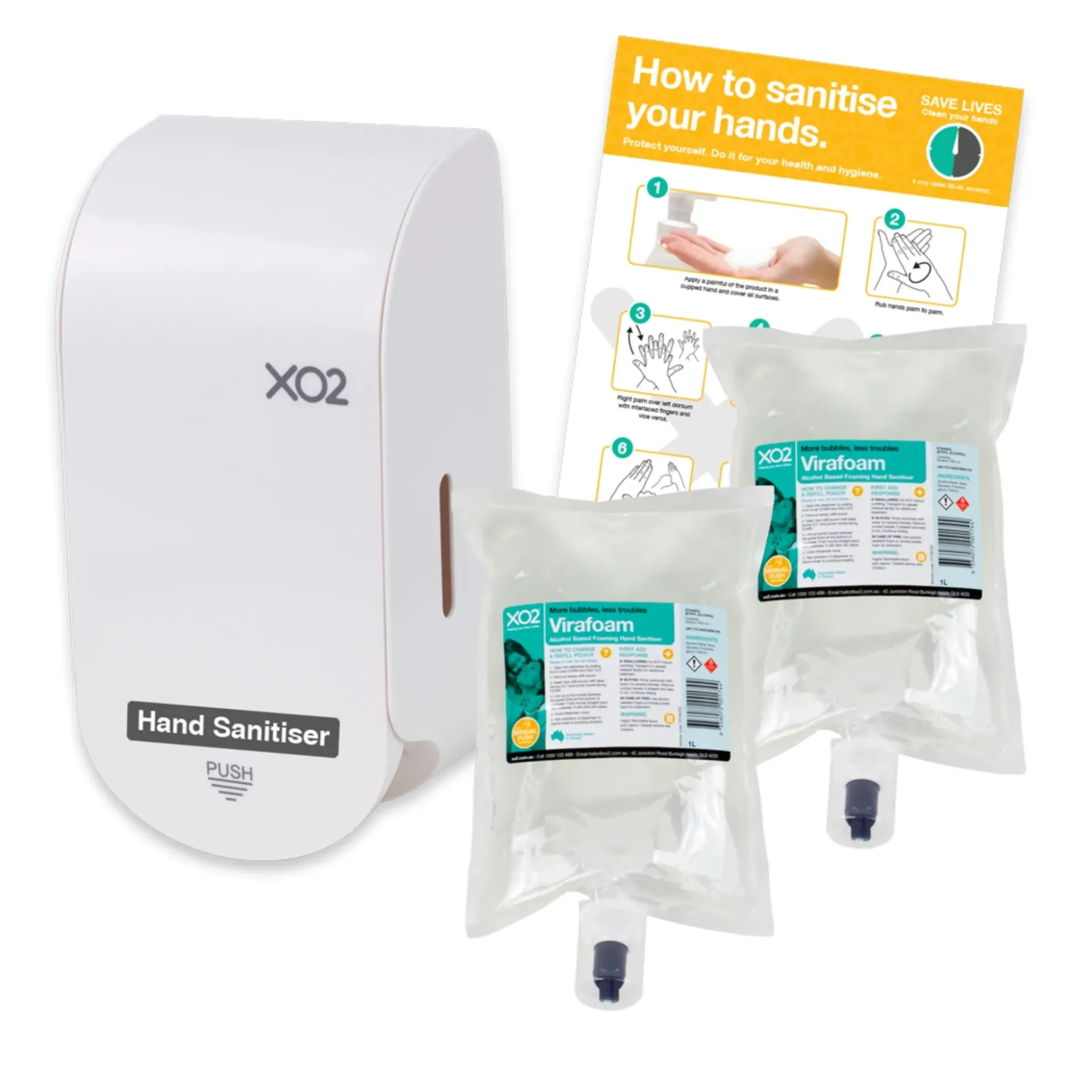 Virafoam - Alcohol Based Foaming Hand Sanitiser Dispenser Starter Kit - Manual Push