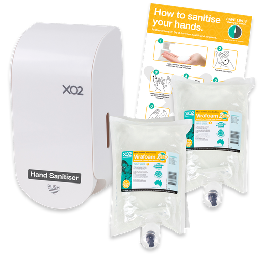 Virafoam Zero - Alcohol-Free Foaming Hand Sanitiser Dispenser Starter Kit - Manual Push