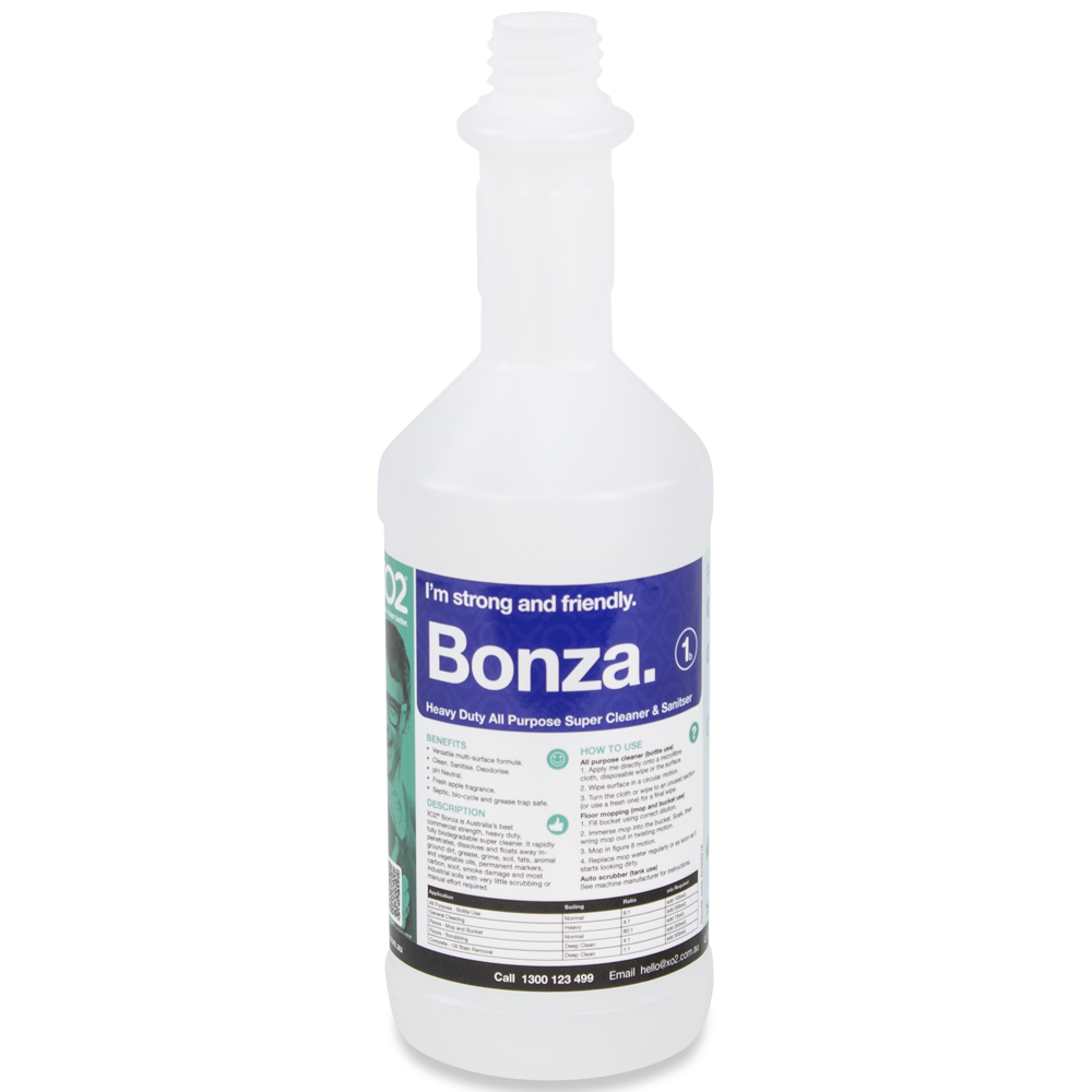750ml Bonza Labelled Empty Bottle - Refillable & Recyclable (Lids & triggers not included)