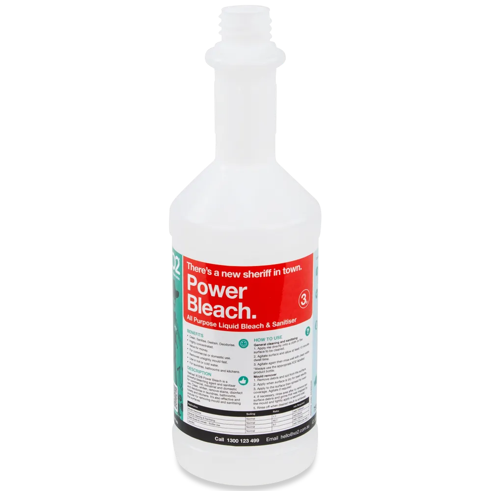 750ml Power Bleach Labelled Empty Bottle - Refillable & Recyclable (Lids & triggers not included)