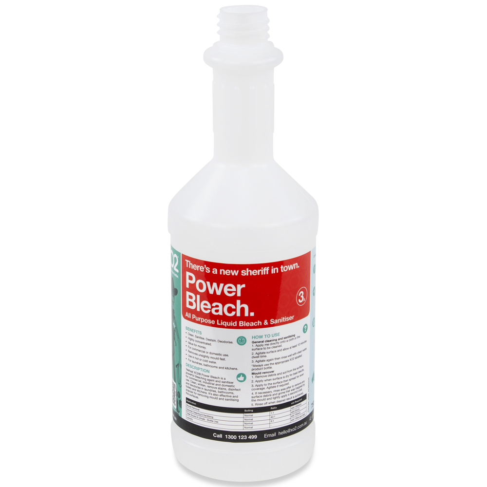 750ml Power Bleach Labelled Empty Bottle - Refillable & Recyclable (Lids & triggers not included)