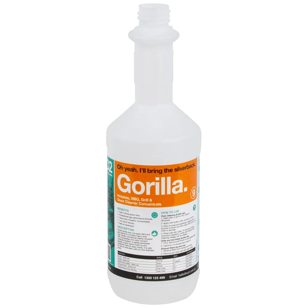 750ml Gorilla Labelled Empty Bottle - Refillable & Recyclable (Lids & triggers not included)
