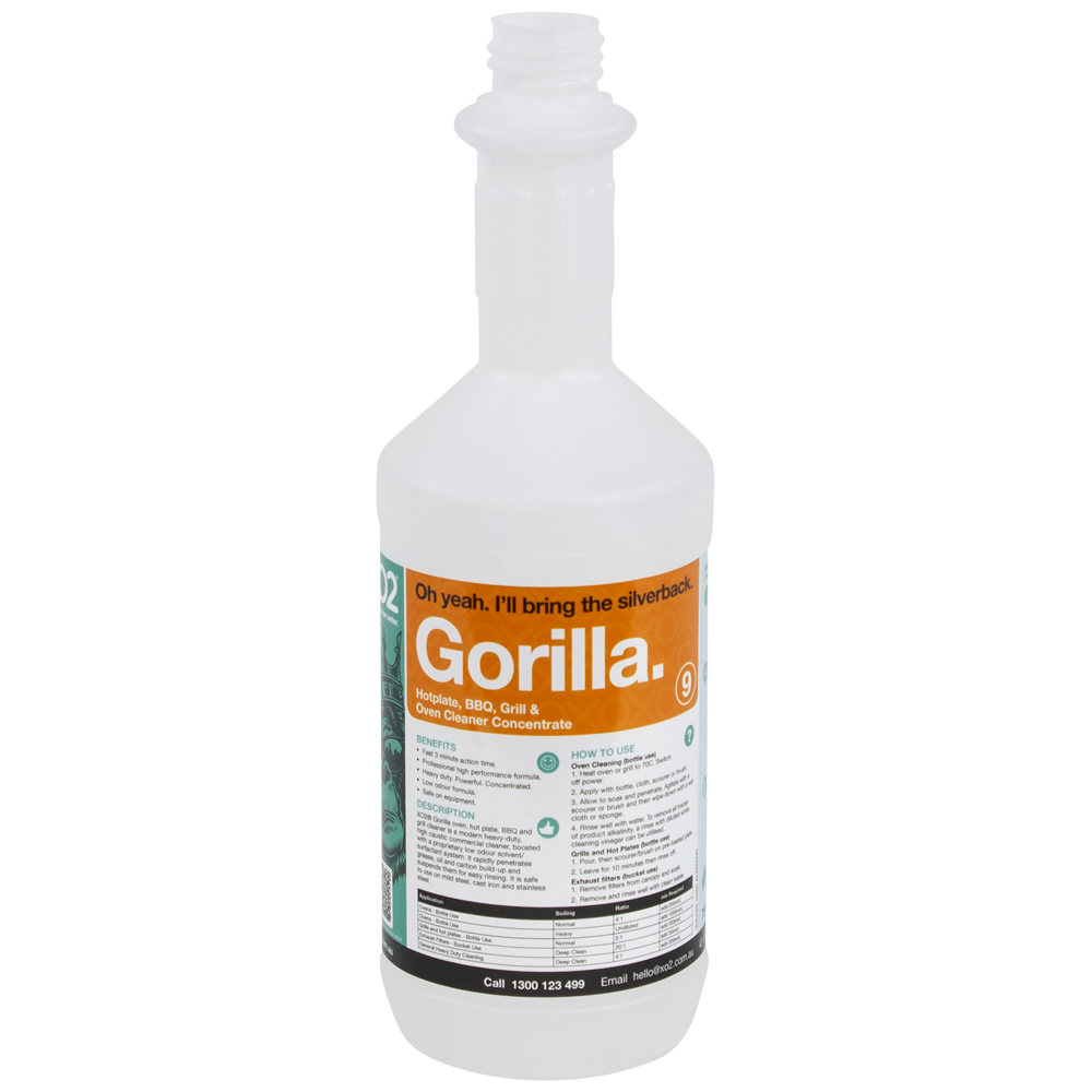 750ml Gorilla Labelled Empty Bottle - Refillable & Recyclable (Lids & triggers not included)