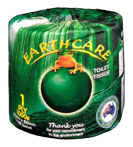 Earthcare 1ply 1000 Sheet Toilet Paper Rolls - Individually Wrapped, 100 Percent FSC Recycled Paper