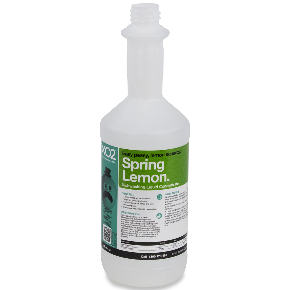 750ml Spring Lemon Labelled Empty Bottle - Refillable & Recyclable (Lids & Squirt Caps not included)