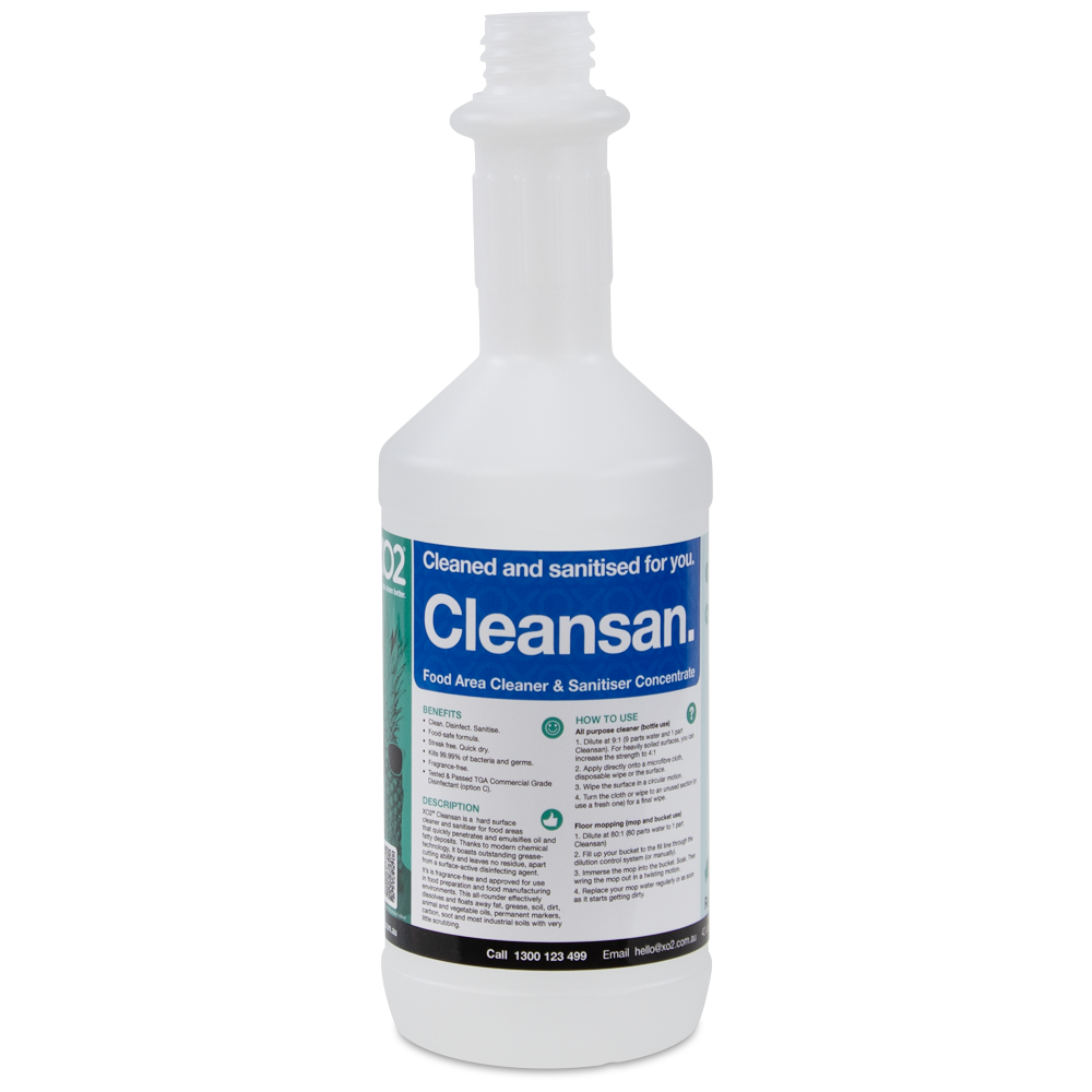 750ml Cleansan Labelled Empty Bottle - Refillable & Recyclable (Lids & Squirt Caps not included)