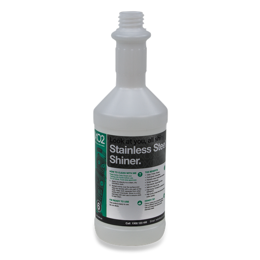 [AC002162] 750ml XO2® Stainless Steel Shiner Labelled Empty Bottle (Lids & triggers not included)