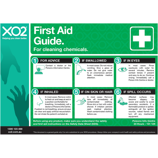 [TD400110] XO2® Safety Sign - First Aid with Cleaning Chemicals Guide