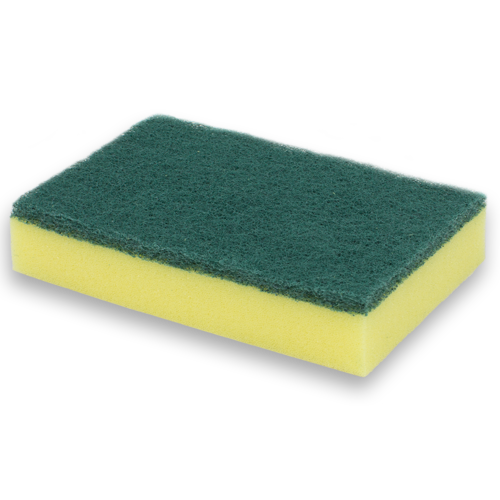 [SC-110] 10cm x 15cm Green Scourer on a Yellow Sponge Pad