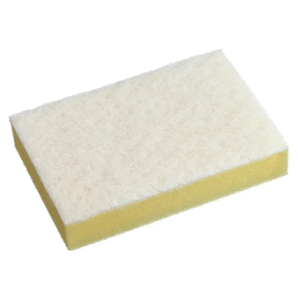 [AC125512] 10cm x 15cm White Scourer on a Yellow Sponge