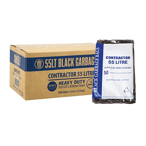 [CON55LT] 54L-55L Black Garbage Bags - All Purpose Heavy Duty