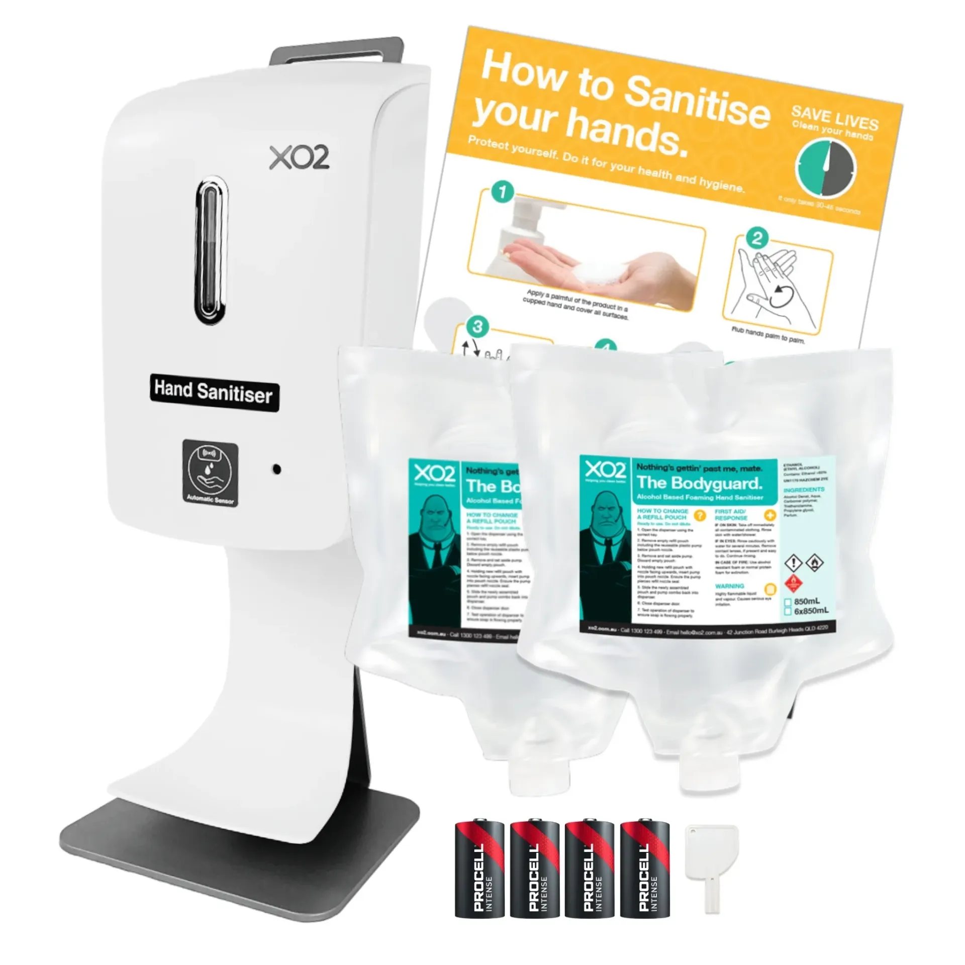 [CH700389] 'The Bodyguard' Table-Top Hand Sanitiser Station Dispenser Starter Kit - Touch-Free