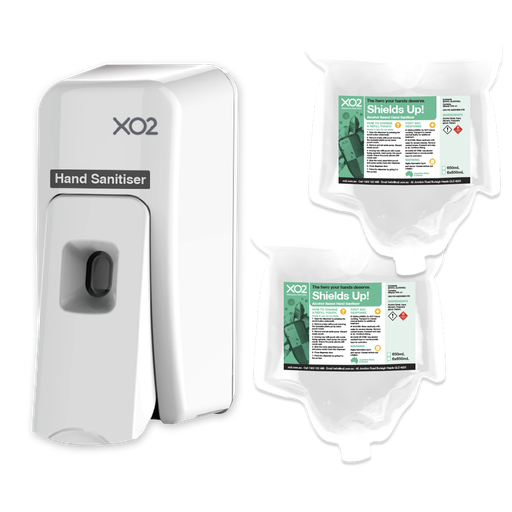 [BP702108] Shields Up! - Hand Sanitiser Dispenser Starter Kit - Alcohol Based, Manual Push Spray