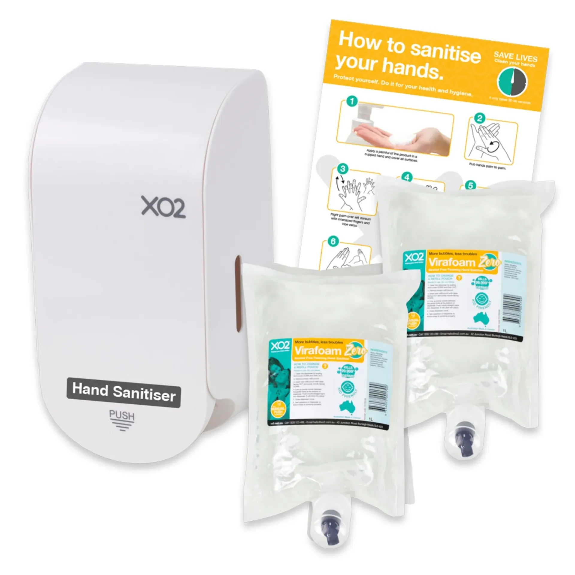 [CH700168] 'Virafoam Zero' Dispenser Starter Kit - Alcohol-Free Foaming Hand Sanitiser - Manual Push