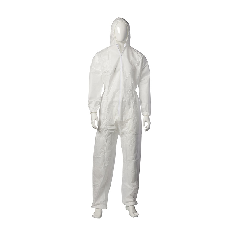 White Triple Layer SMS Coverall - Disposable w/Hood & Zipper