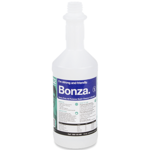[AC002218] 750ml Bonza Labelled Empty Bottle - Refillable & Recyclable (Lids & triggers not included)