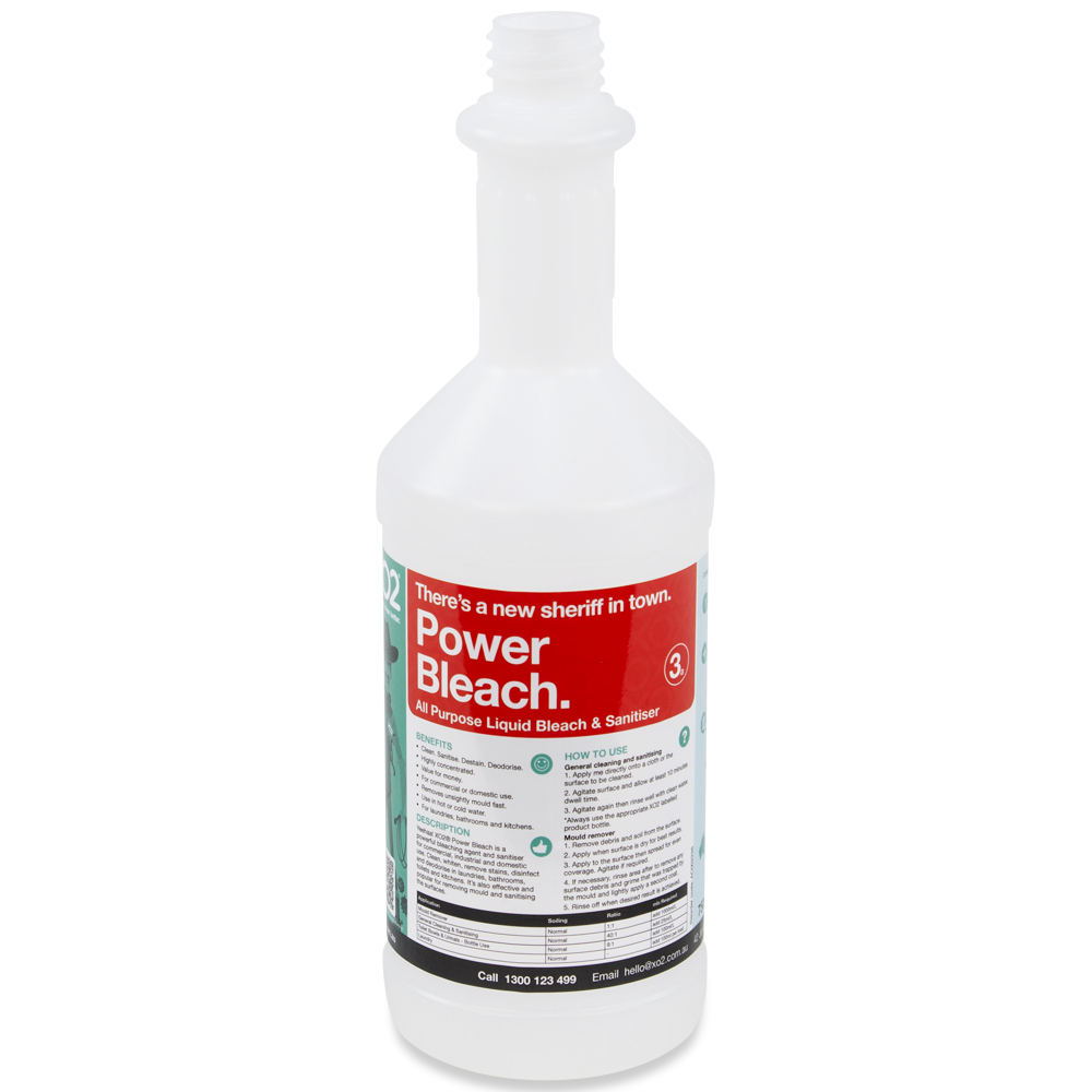 [AC002226] 750ml Power Bleach Labelled Empty Bottle - Refillable & Recyclable (Lids & triggers not included)