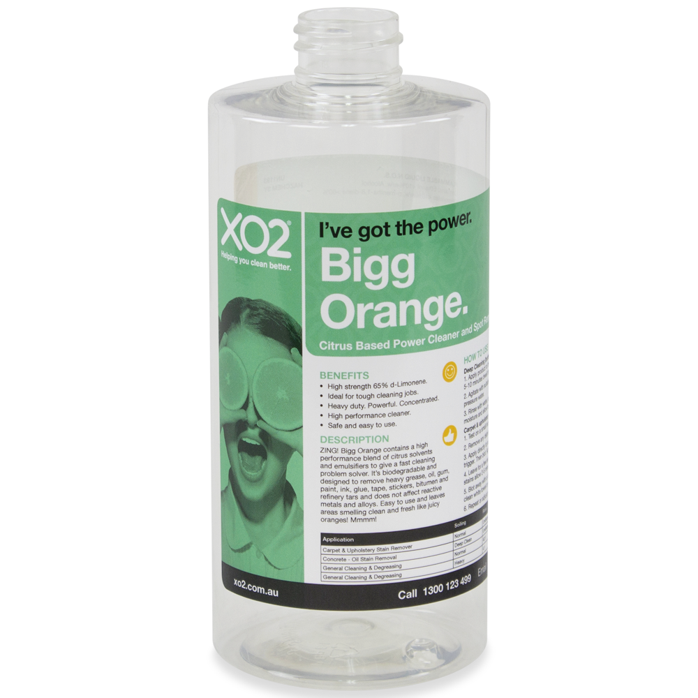 [AC005000] 500ml Bigg Orange Labelled Empty Bottle - Refillable & Recyclable - Trigger/Cap Not Included