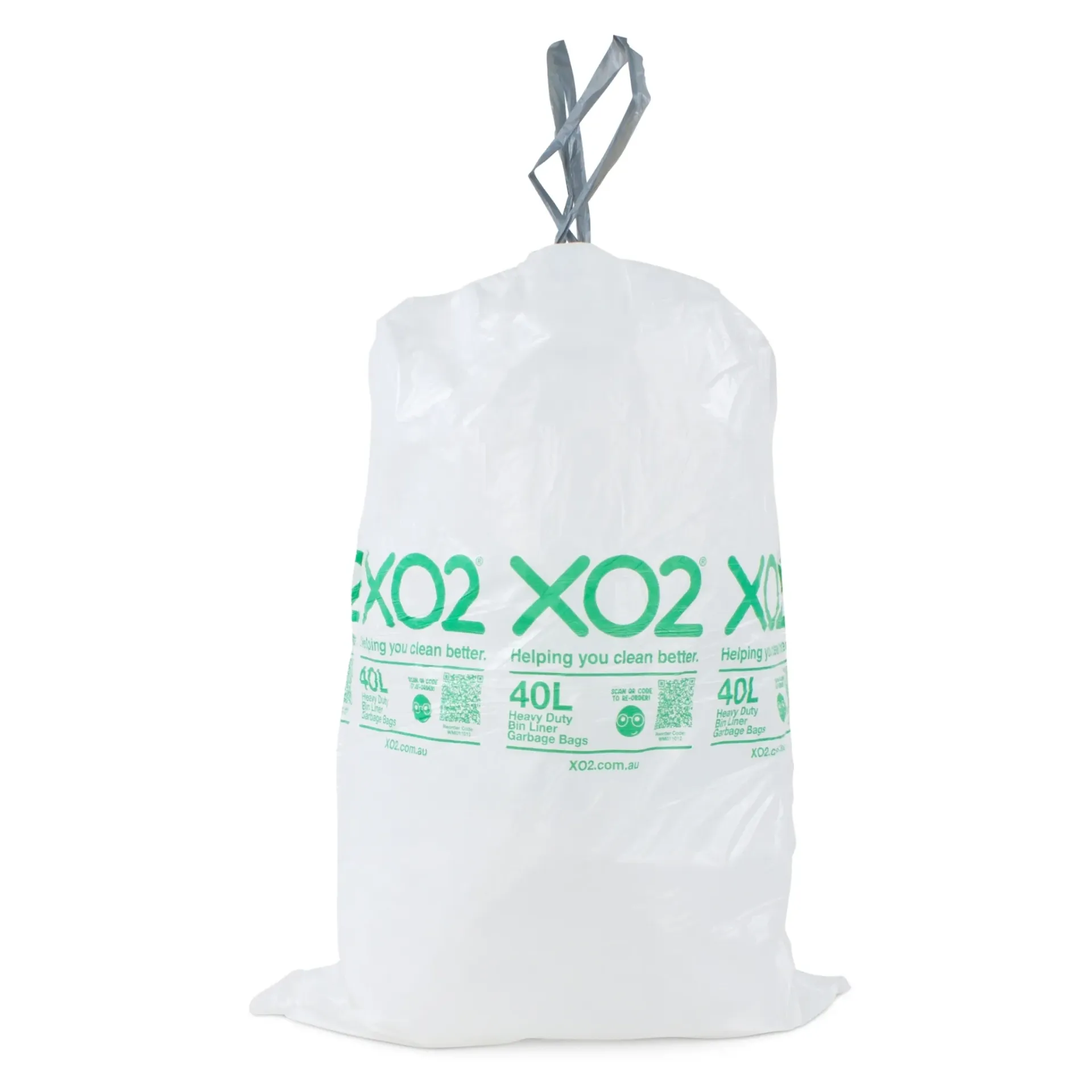 [WM011012] XO2® 40L Heavy Duty Bin Liner Garbage Bags with Drawstring - White, Degradable, Recyclable