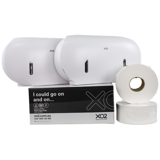 [BP070622] XO2® Double Jumbo Commercial Toilet Roll Dispenser Starter Kit - 2 Roll Capacity