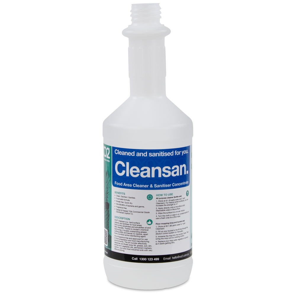 [AC002240] 750ml Cleansan Labelled Empty Bottle - Refillable & Recyclable (Lids & Squirt Caps not included)