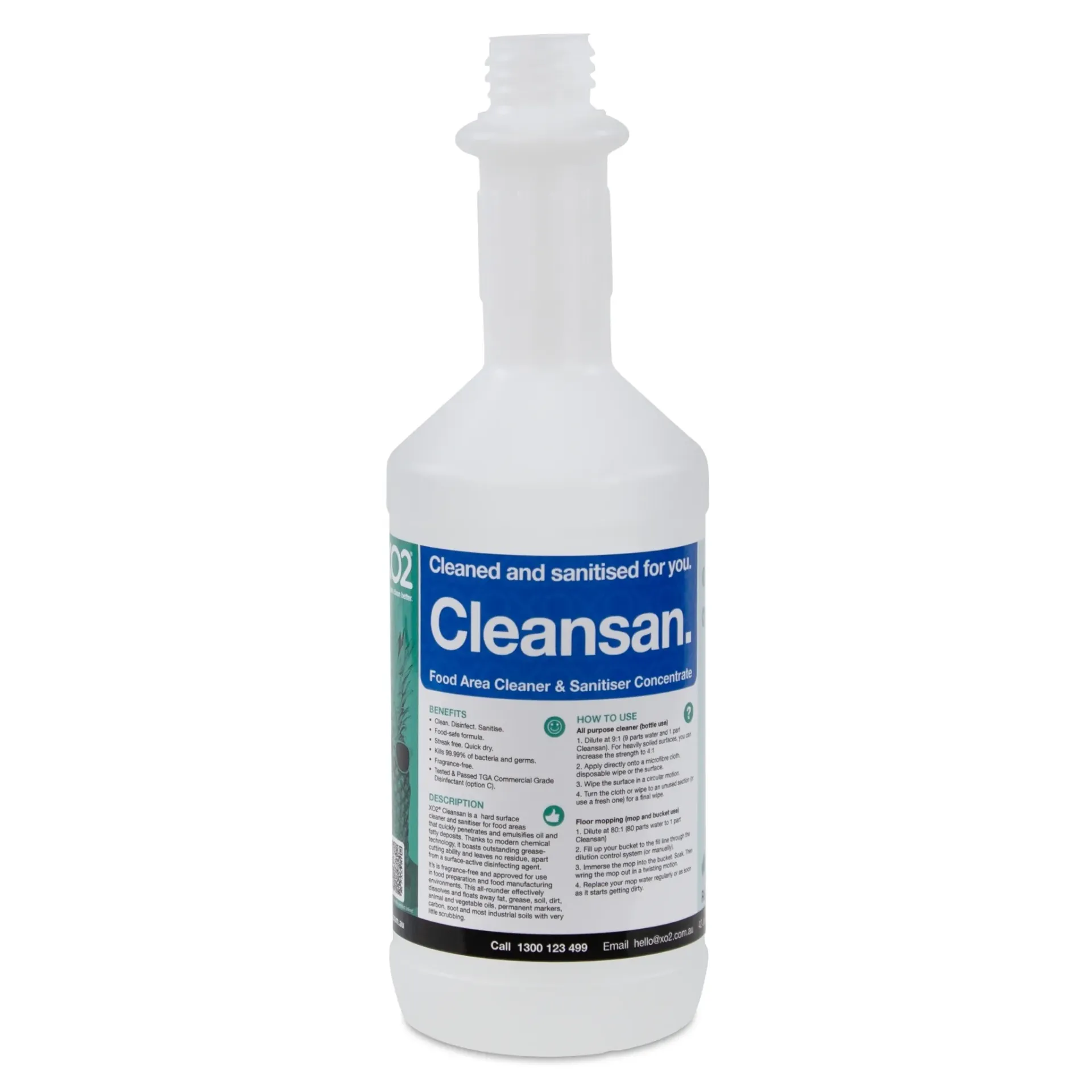 [AC002240] 750ml Cleansan Labelled Empty Bottle - Refillable & Recyclable (Lids & Squirt Caps not included)