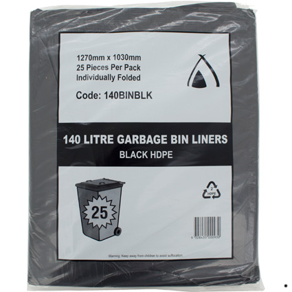 [140BINBLK] 140L Black Garbage Bags - Heavy Duty
